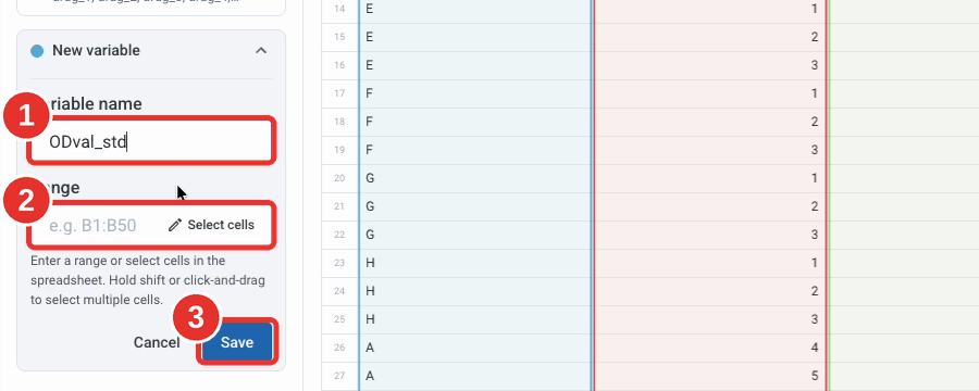 Create a variable for the OD values of the standards