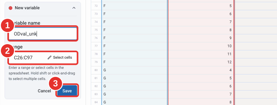 Create a variable for the OD values of the unknown wells