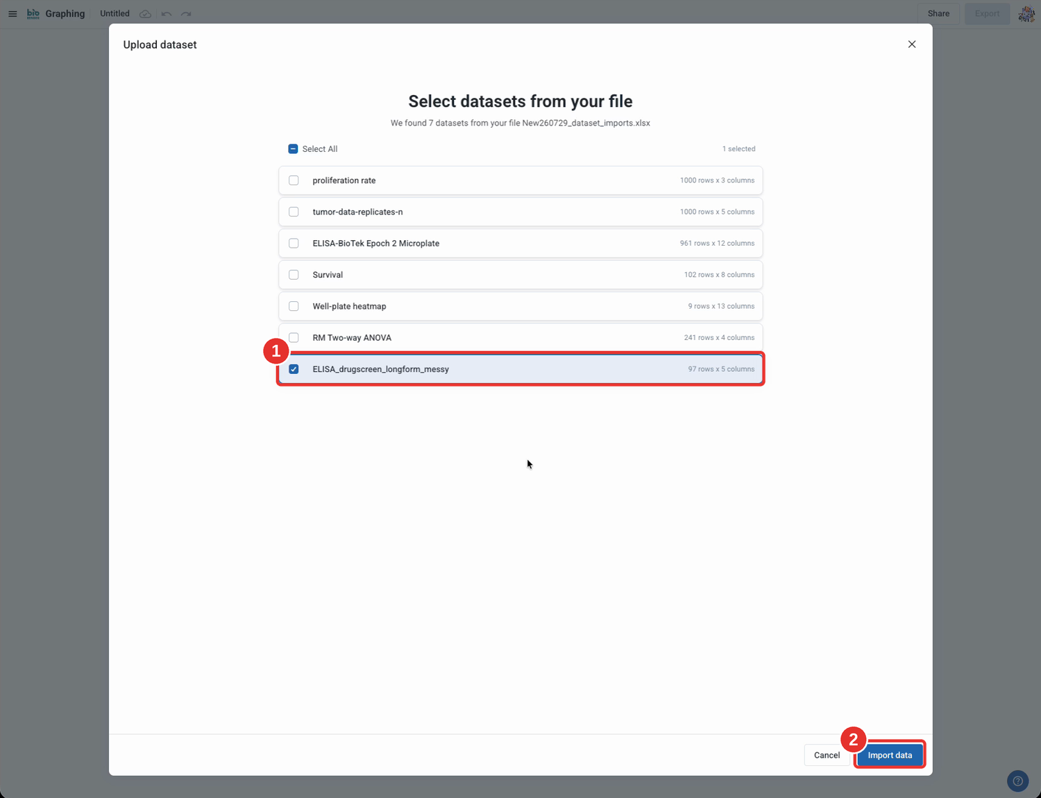Choose the dataset to import